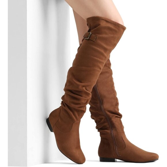 Dream Pairs Women's Tan Lace up Side Zip Over The Knee Thigh High Winter Boots - Picture 4 of 6